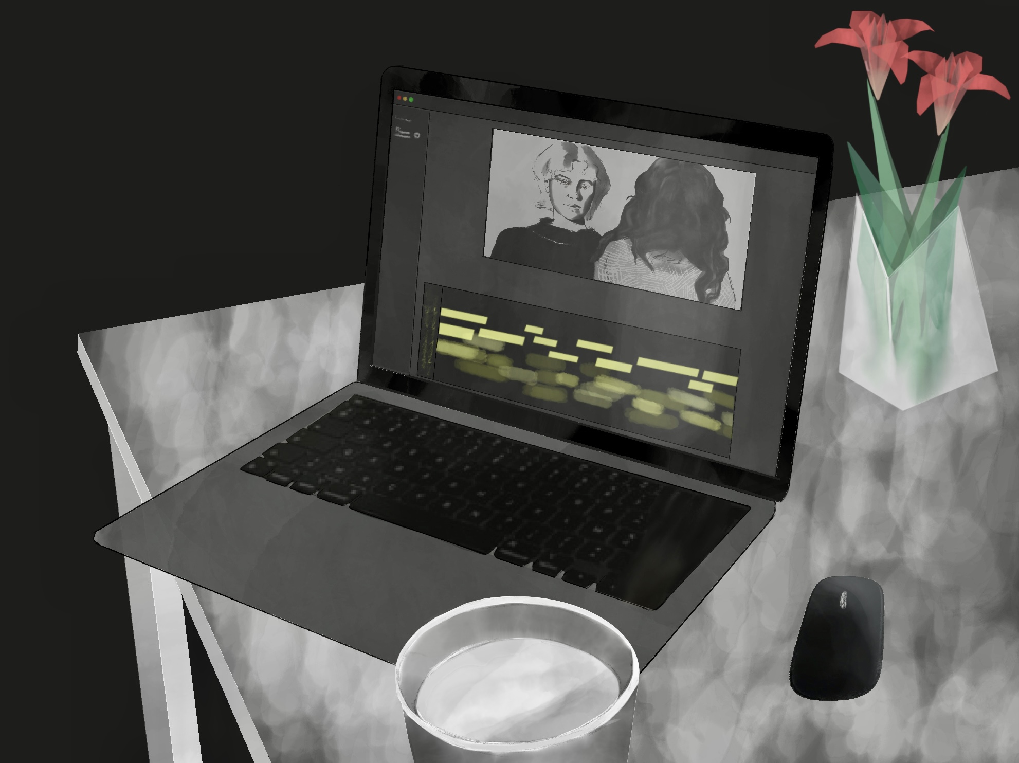 Laptop mit geöffnetem Schnittprogramm