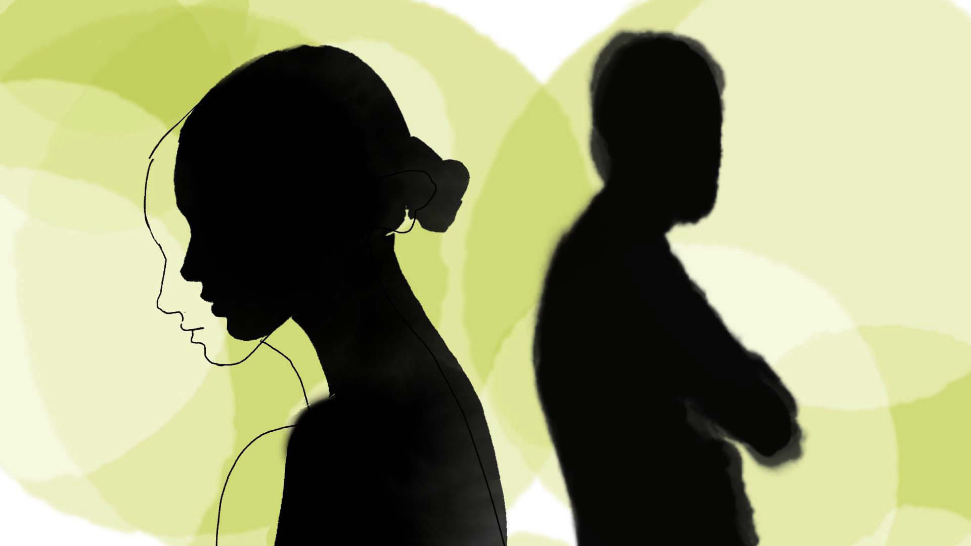 Slihouetten von zwei Personen voneinander abgewandt